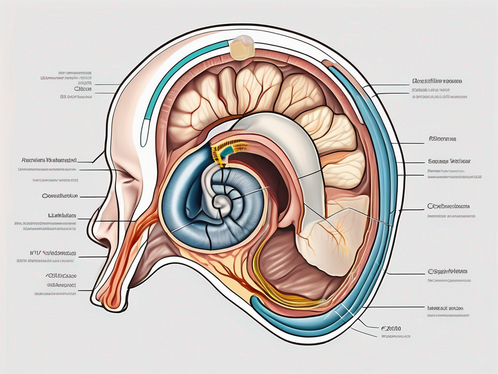 A human ear with a detailed cross-section view