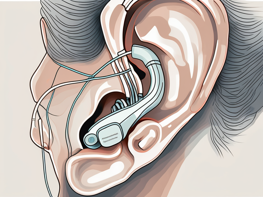 A cochlear implant device interacting with the cochlear nerve inside an ear