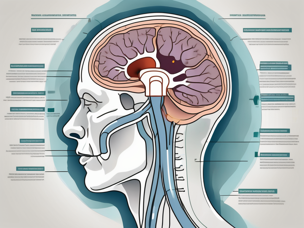 A cross-section of the human head showcasing the vestibular cochlear nerve highlighted in an mri scan with enhanced imaging