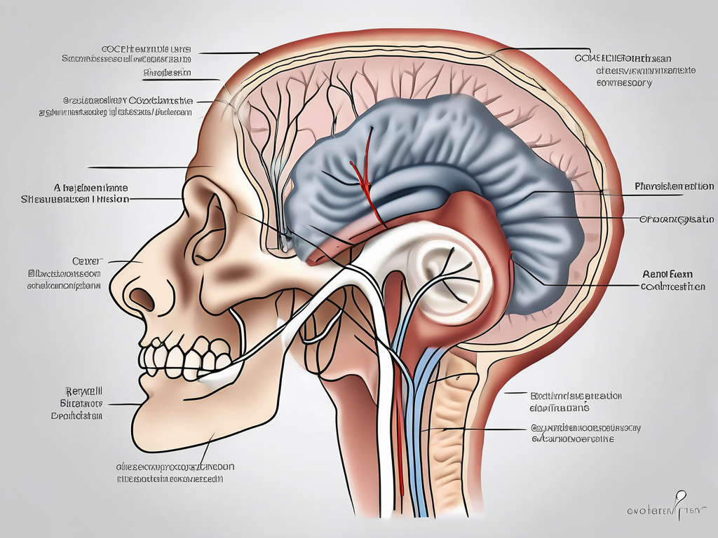 A damaged cochlear nerve within an ear anatomy diagram