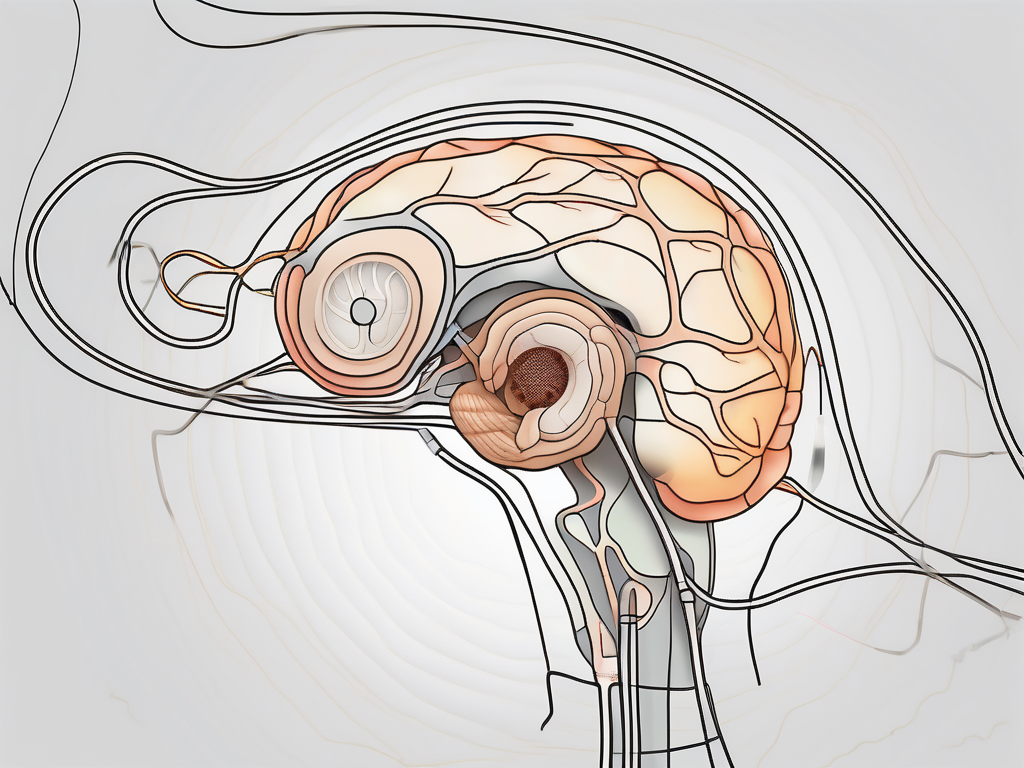 The inner ear highlighting the cochlear nerve with its connections to the cochlea and the brain