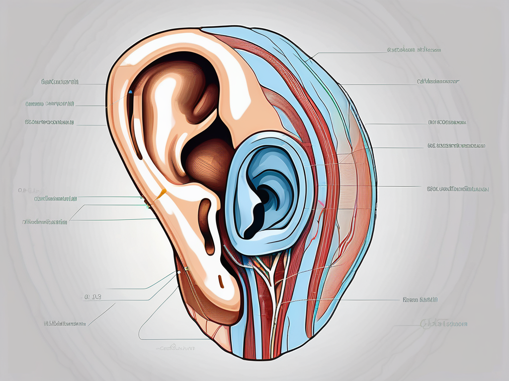 The human ear anatomy highlighting the cochlear nerve in a different color