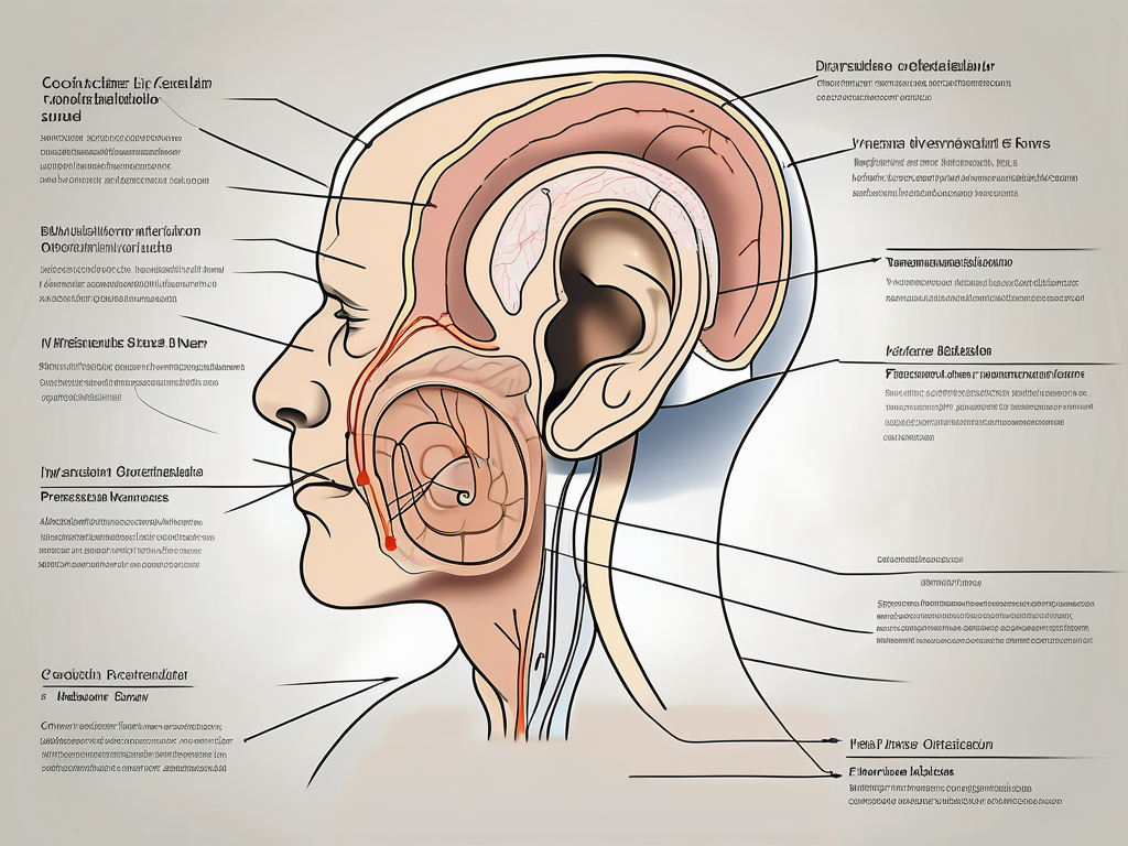 The human ear with detailed labels of the cochlear and vestibular nerves